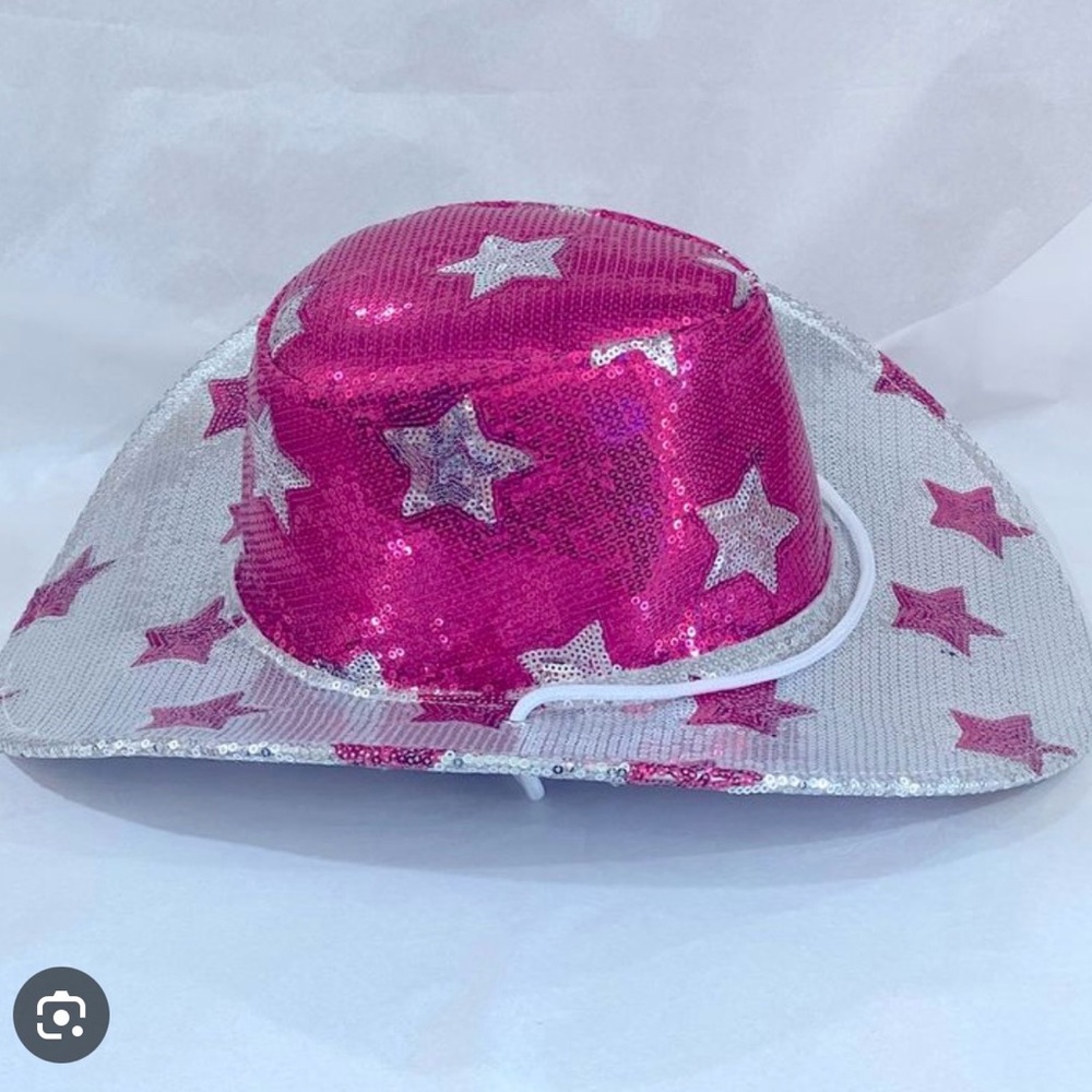 Size XL- NWT-Hot Pink & Silver Star Western Barbie Costume w/ Sequin Cowgirl Hat